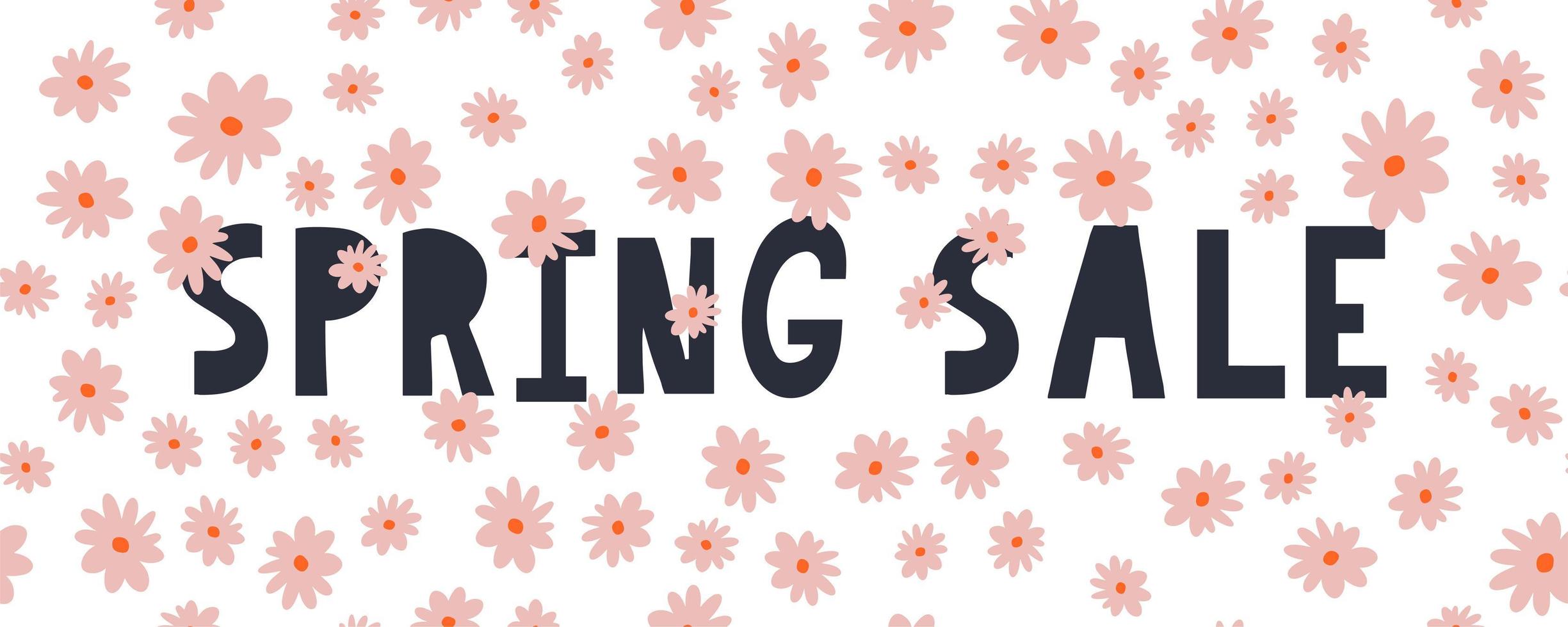 banner de tipografía de venta de primavera con letras de temporada de primavera con hoja para tarjeta de felicitación, plantilla de invitación. retro, fondo de plantilla de cartel de banner de letras vintage, venta, oferta vector