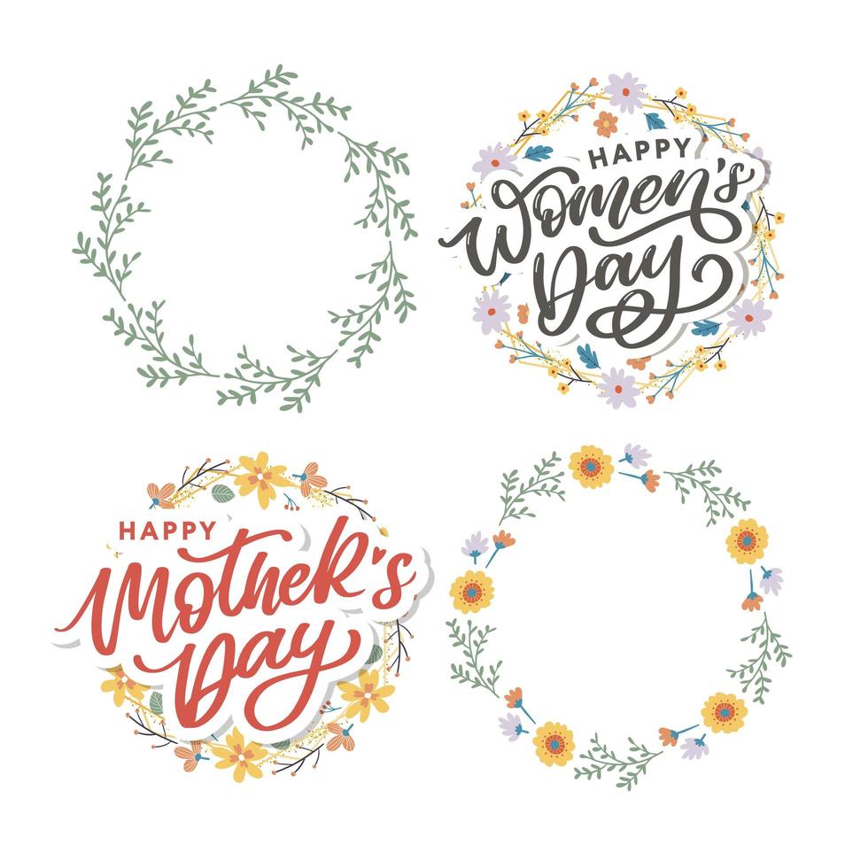 Letras del día de las madres felices. ilustración de vector de caligrafía hecha a mano. tarjeta del día de la madre con flores