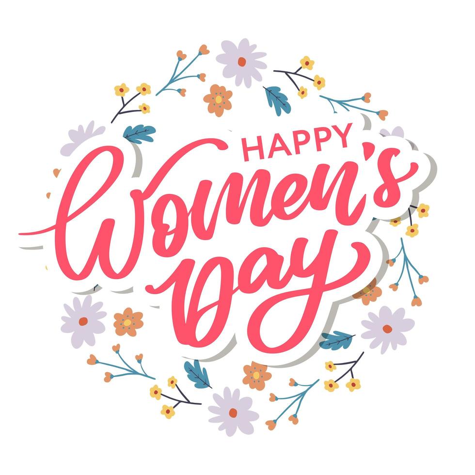Women's Day hand drawn lettering. Red text isolated on white for postcard, poster, banner design element. Happy Women's Day script calligraphy. Ready holiday lettering design. vector
