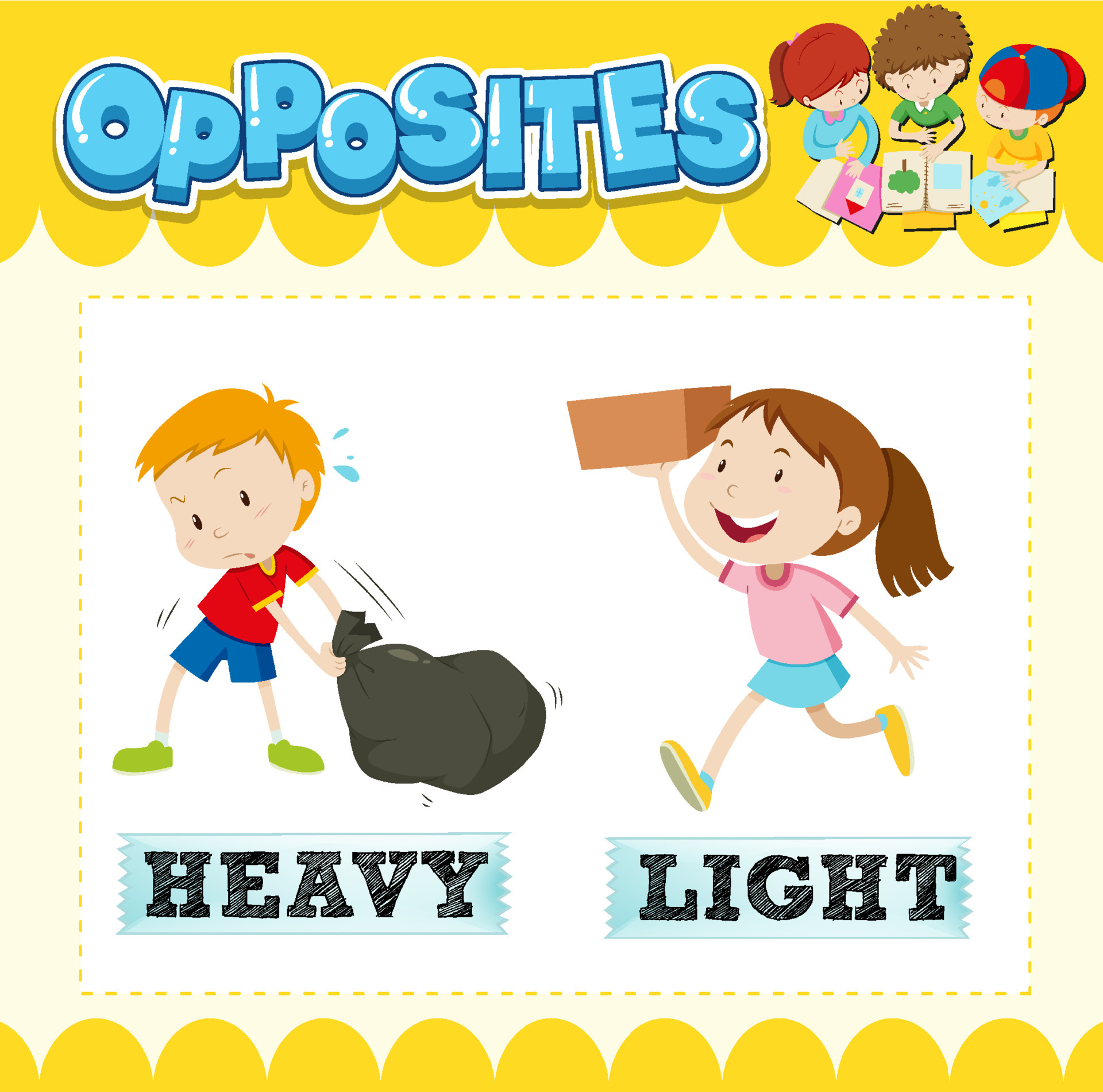 Opposite words for heavy and light 6581443 Vector Art at Vecteezy