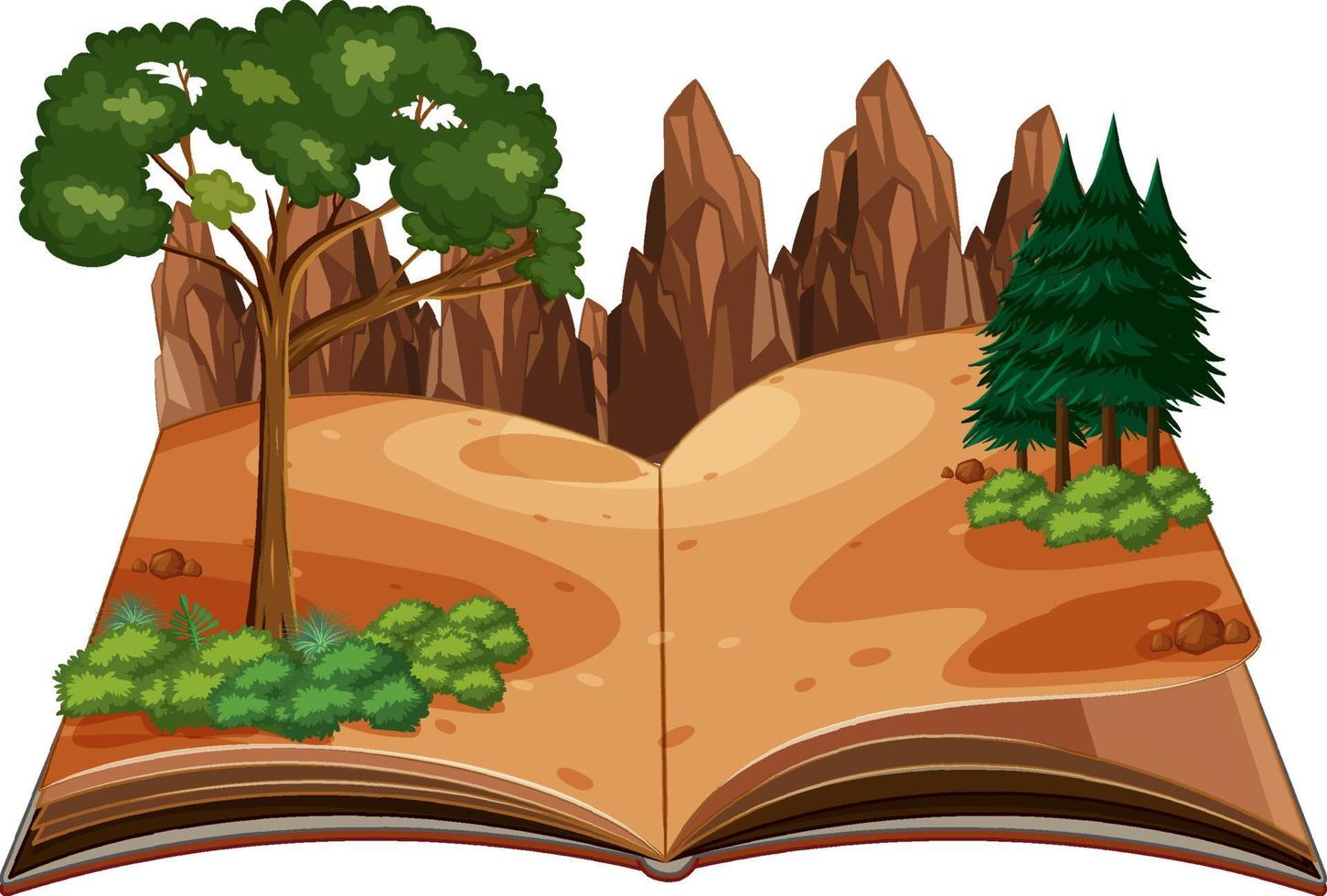 libro emergente con escena de la naturaleza al aire libre vector