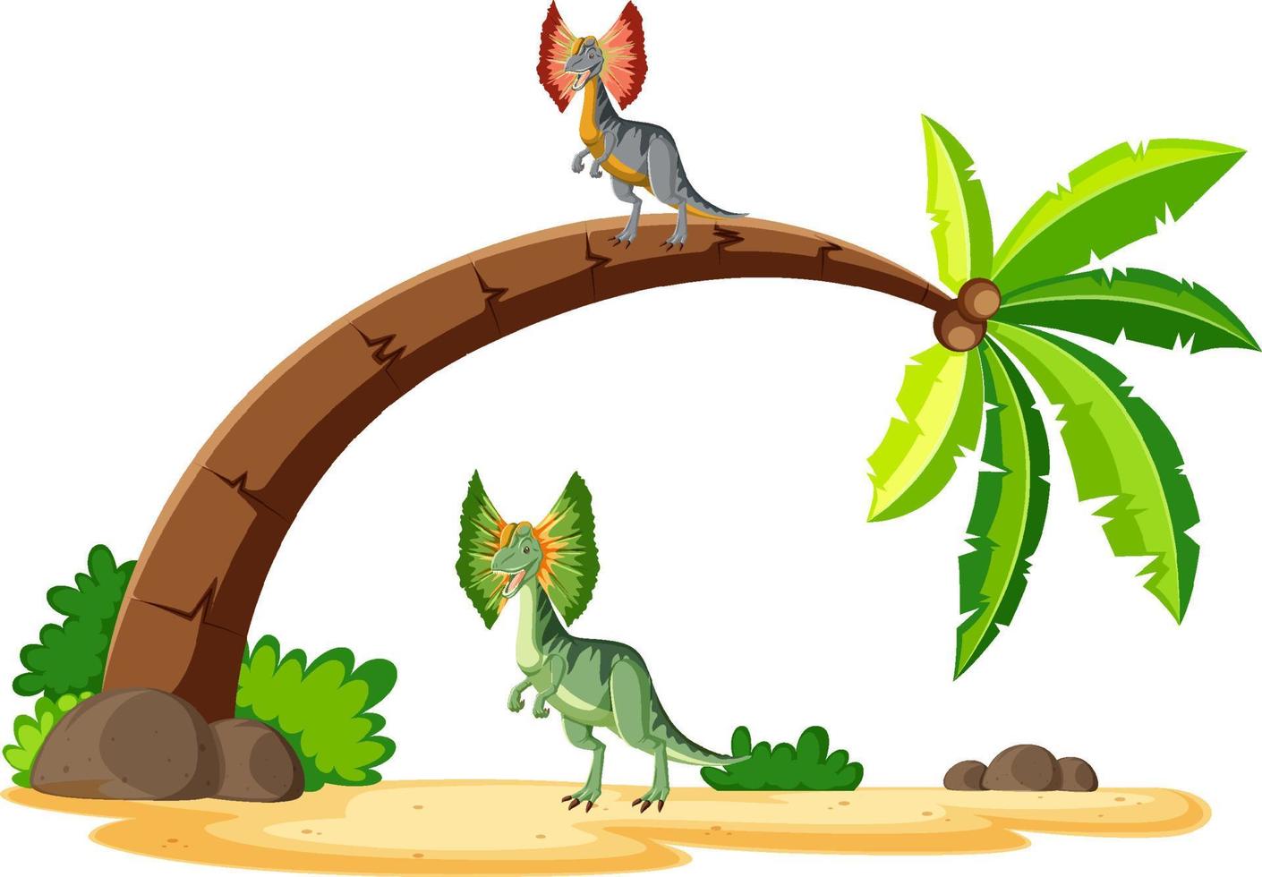 Scene with dinosaurs dilophosaurus on island vector