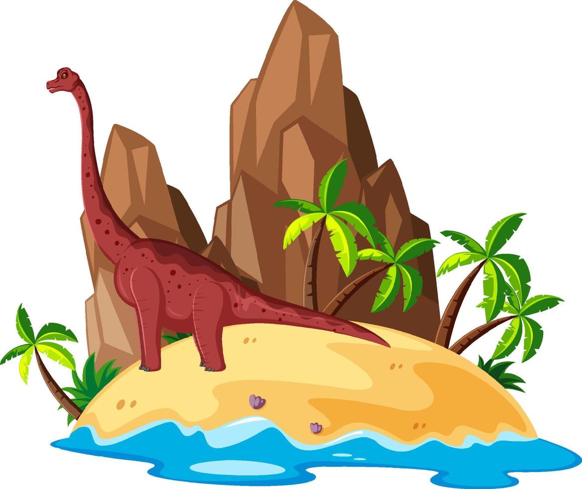 Scene with dinosaurs brachiosaurus on island vector