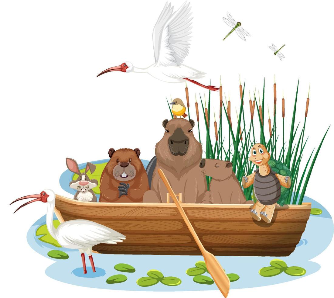 Many animals on the boat vector