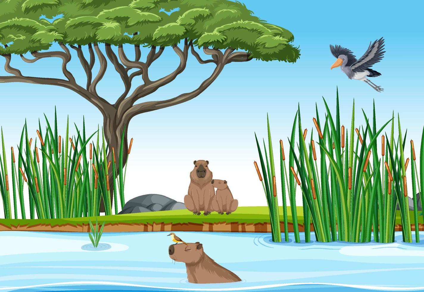 Scene with wild animals in the forest vector