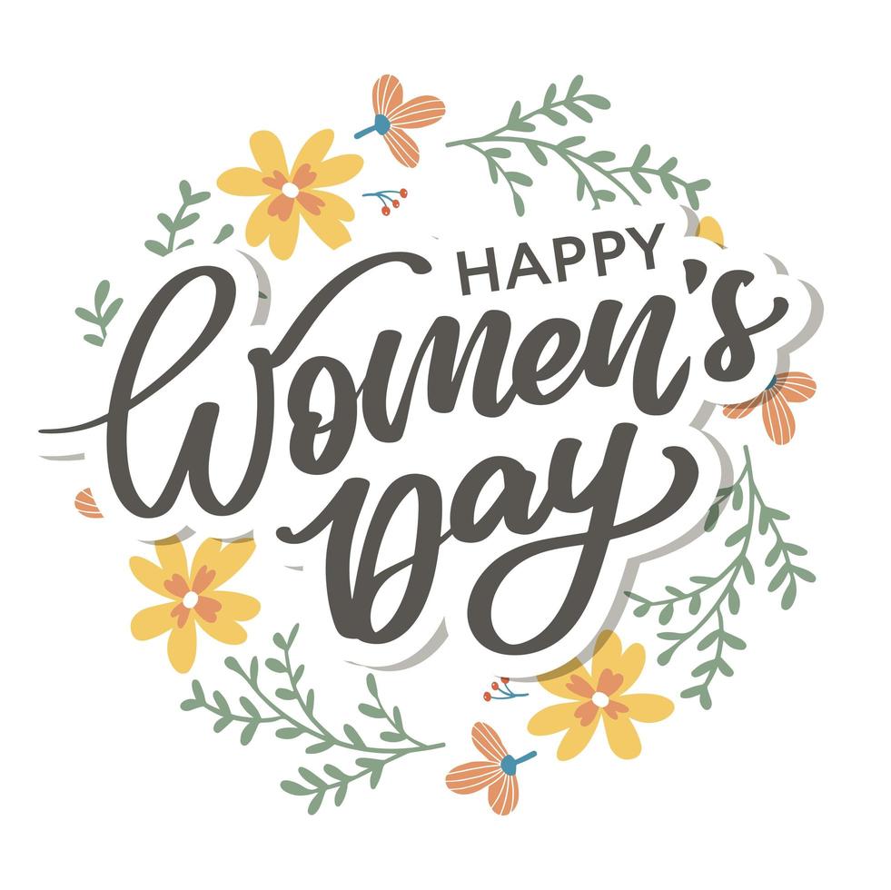 Women's Day hand drawn lettering. Red text isolated on white for postcard, poster, banner design element. Happy Women's Day script calligraphy. Ready holiday lettering design. vector