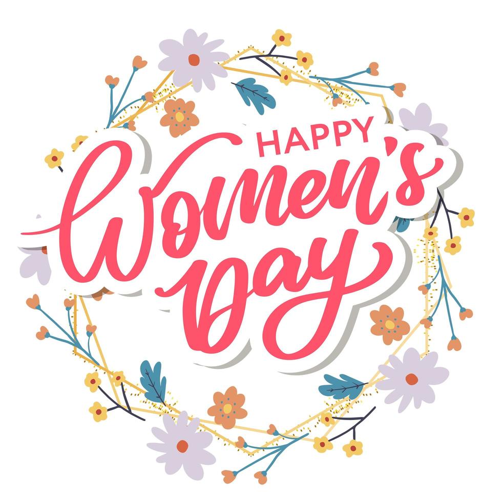 Women's Day hand drawn lettering. Red text isolated on white for postcard, poster, banner design element. Happy Women's Day script calligraphy. Ready holiday lettering design. vector