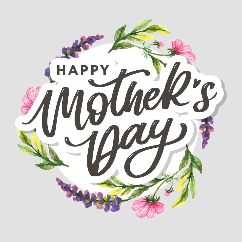 Letras del día de las madres felices. ilustración de vector de caligrafía hecha a mano. tarjeta del día de la madre con flores