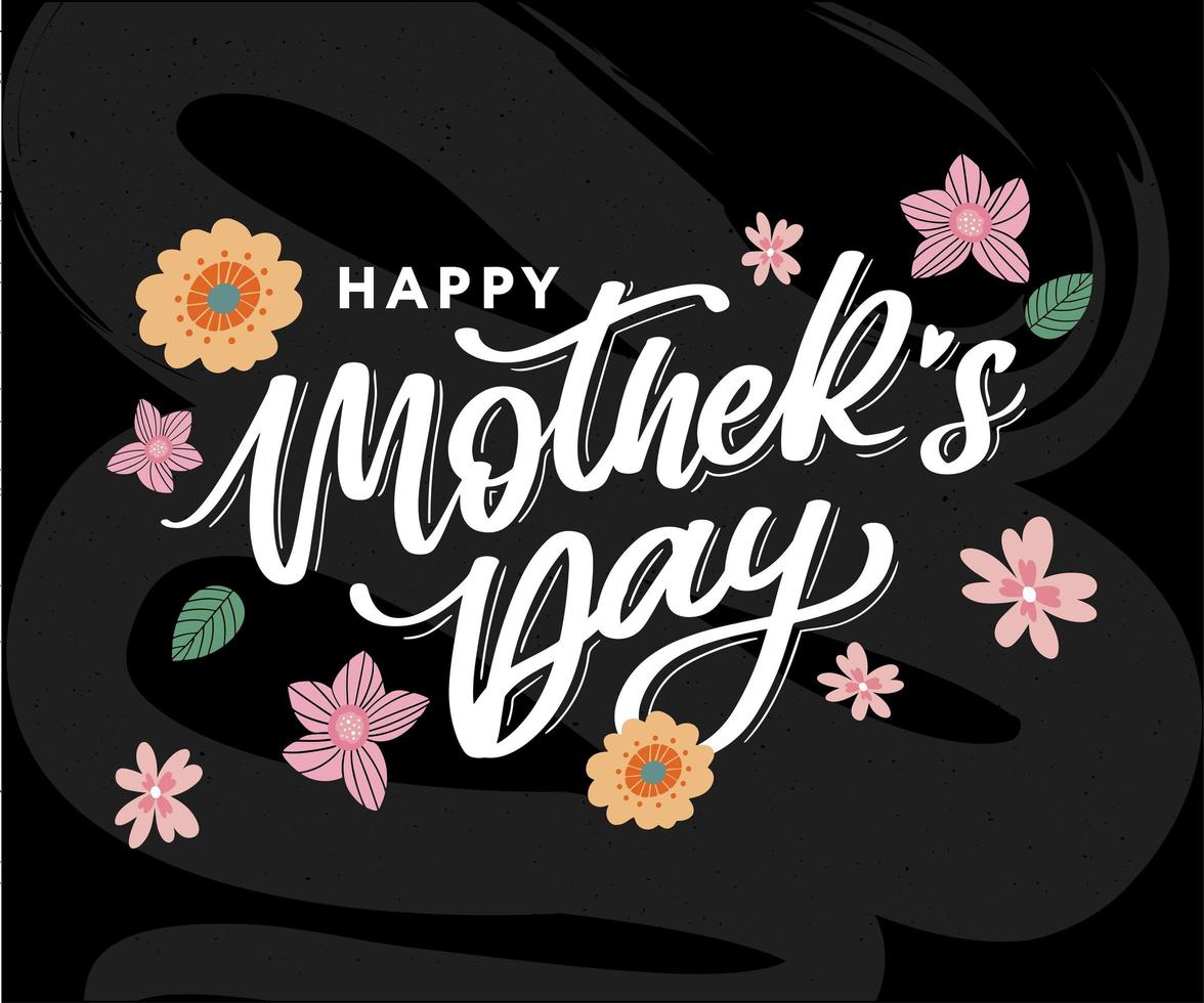 Letras del día de las madres felices. ilustración de vector de caligrafía hecha a mano. tarjeta del día de la madre con flores