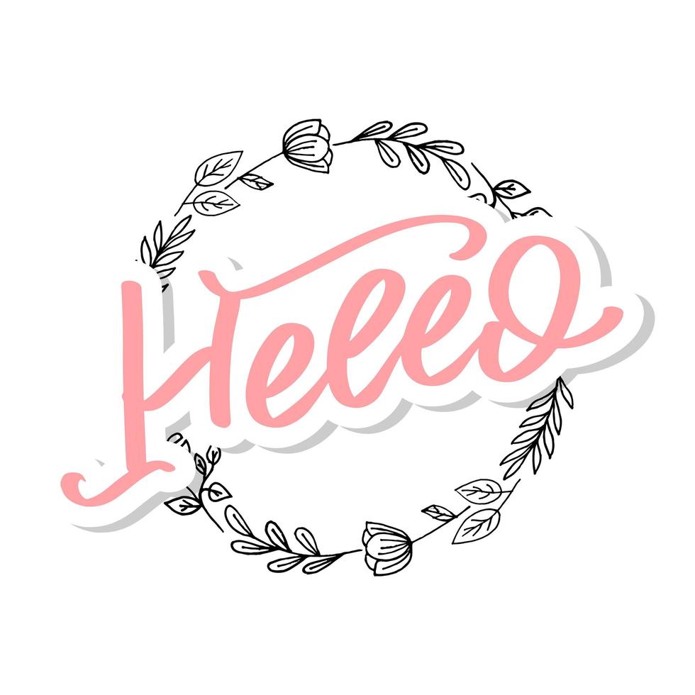 Hello in hand drawn style. Hello world. Lettering design concept. White background. Hand lettering typography. New year party. Hello quote message bubble. Hello symbol. vector