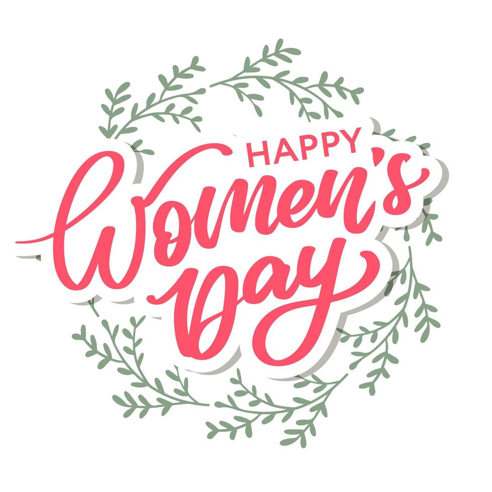 Women's Day hand drawn lettering. Red text isolated on white for postcard, poster, banner design element. Happy Women's Day script calligraphy. Ready holiday lettering design. vector