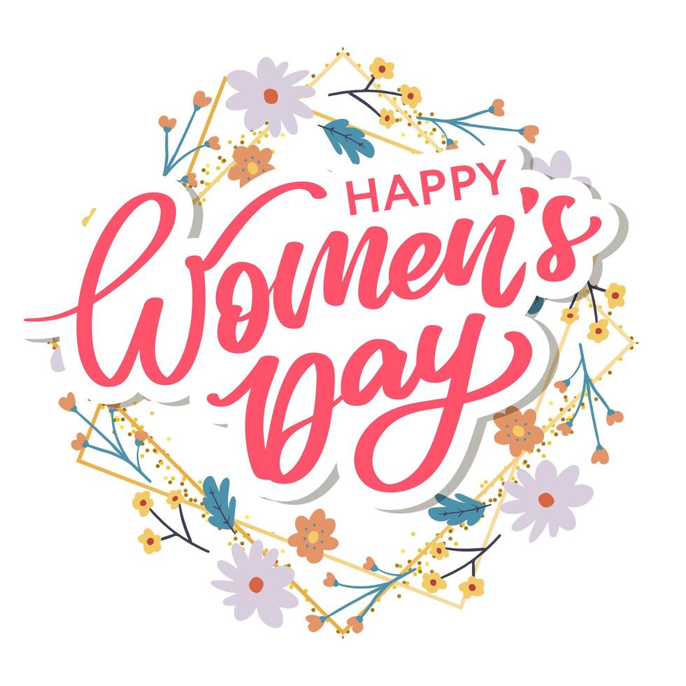 Women's Day hand drawn lettering. Red text isolated on white for postcard, poster, banner design element. Happy Women's Day script calligraphy. Ready holiday lettering design. vector