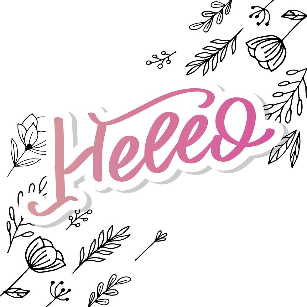Hello in hand drawn style. Hello world. Lettering design concept. White background. Hand lettering typography. New year party. Hello quote message bubble. Hello symbol. vector