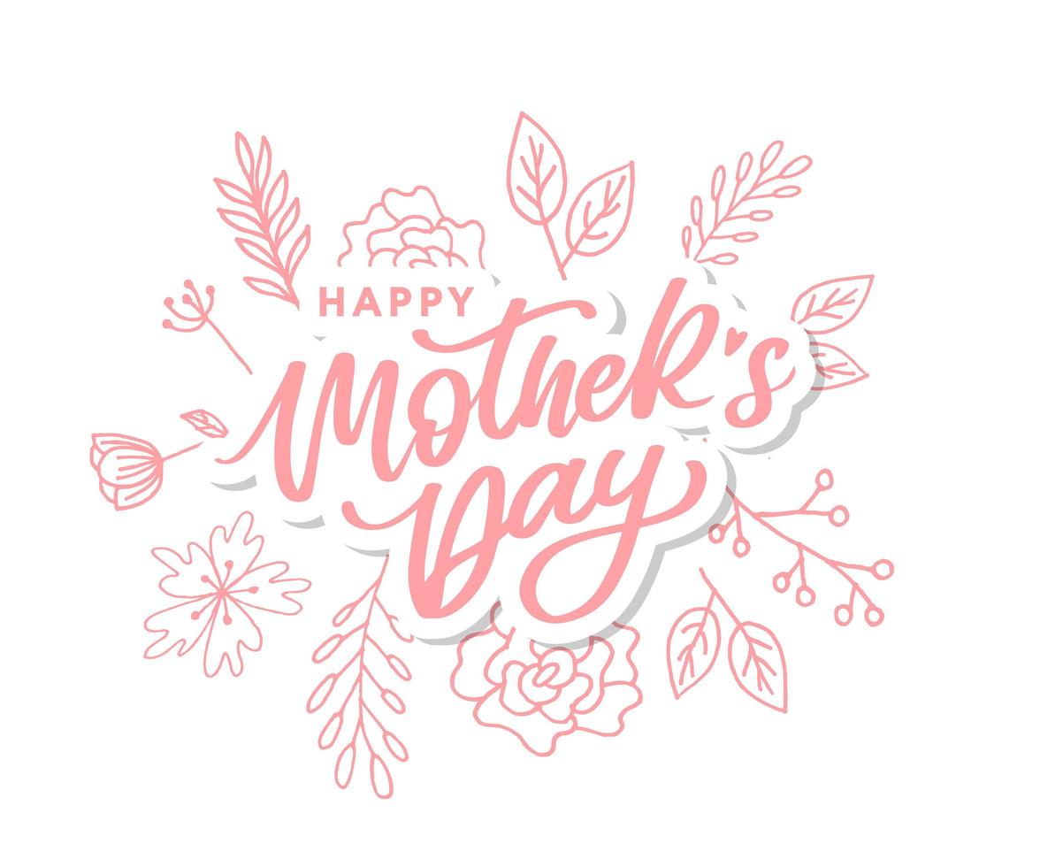 Happy Mothers Day lettering. Handmade calligraphy vector illustration. Mother's day card with flowers