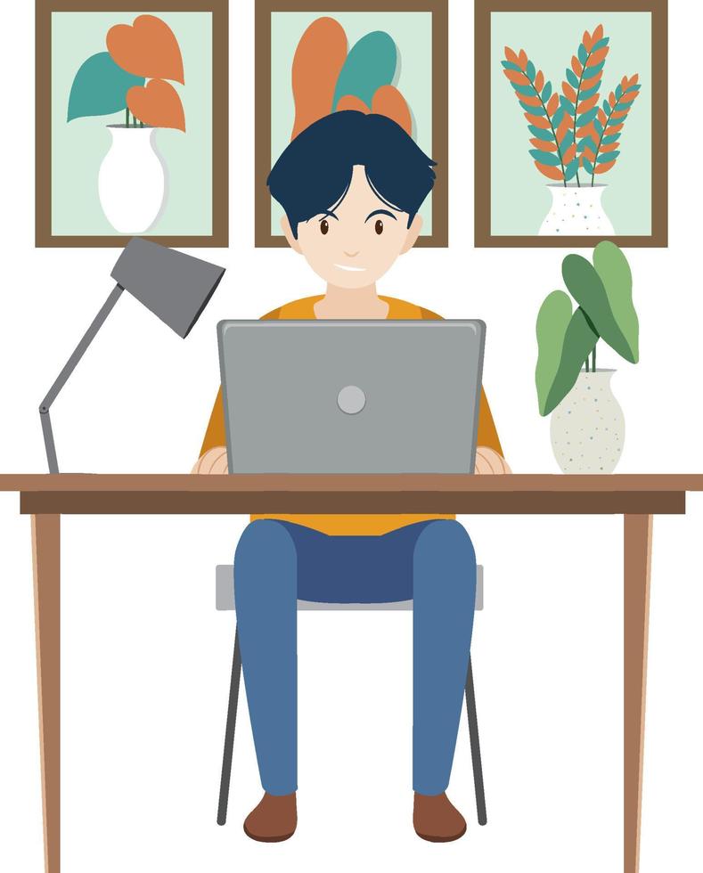 A man working using laptop flat design vector