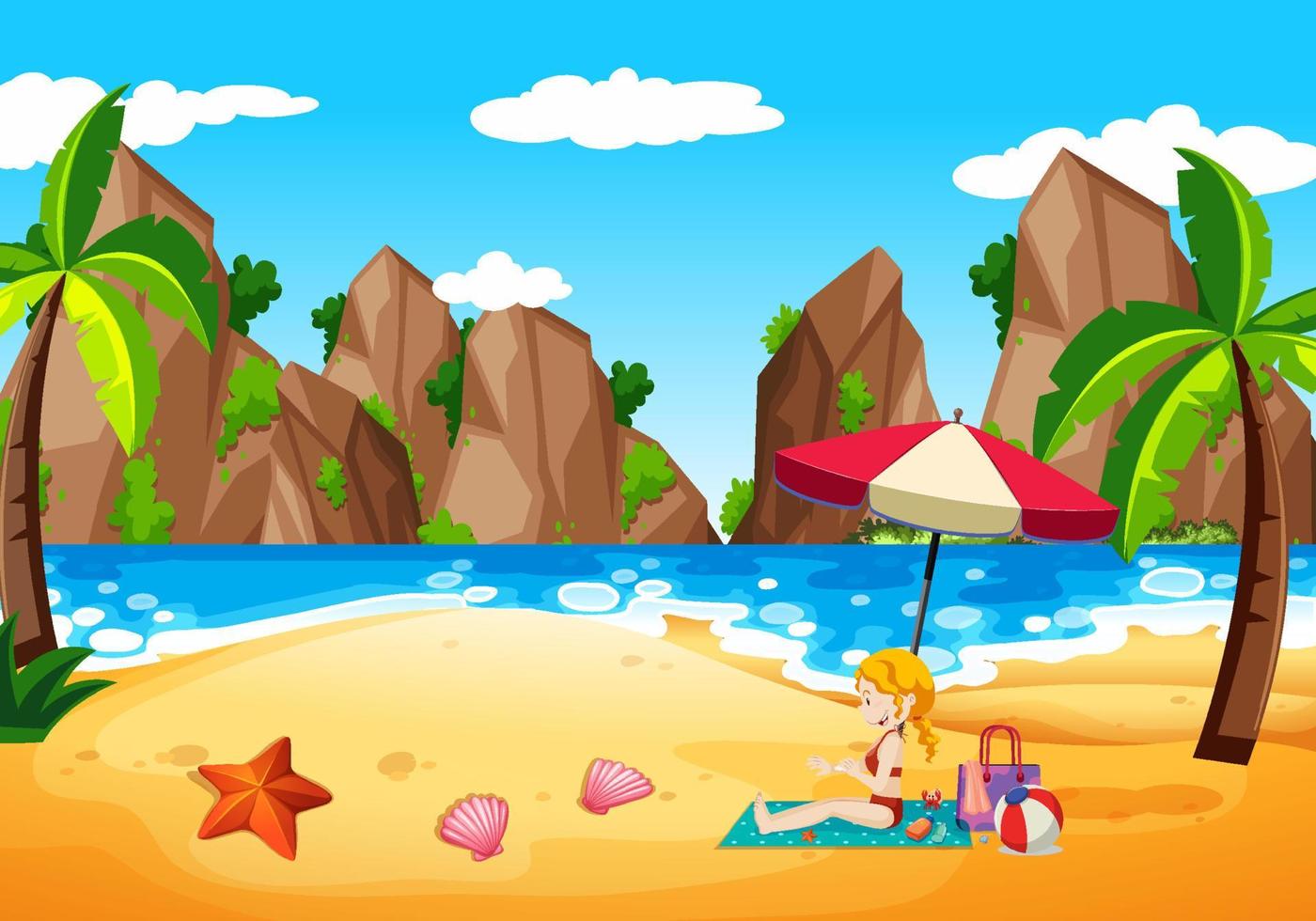 Tropical beach scene with people vector