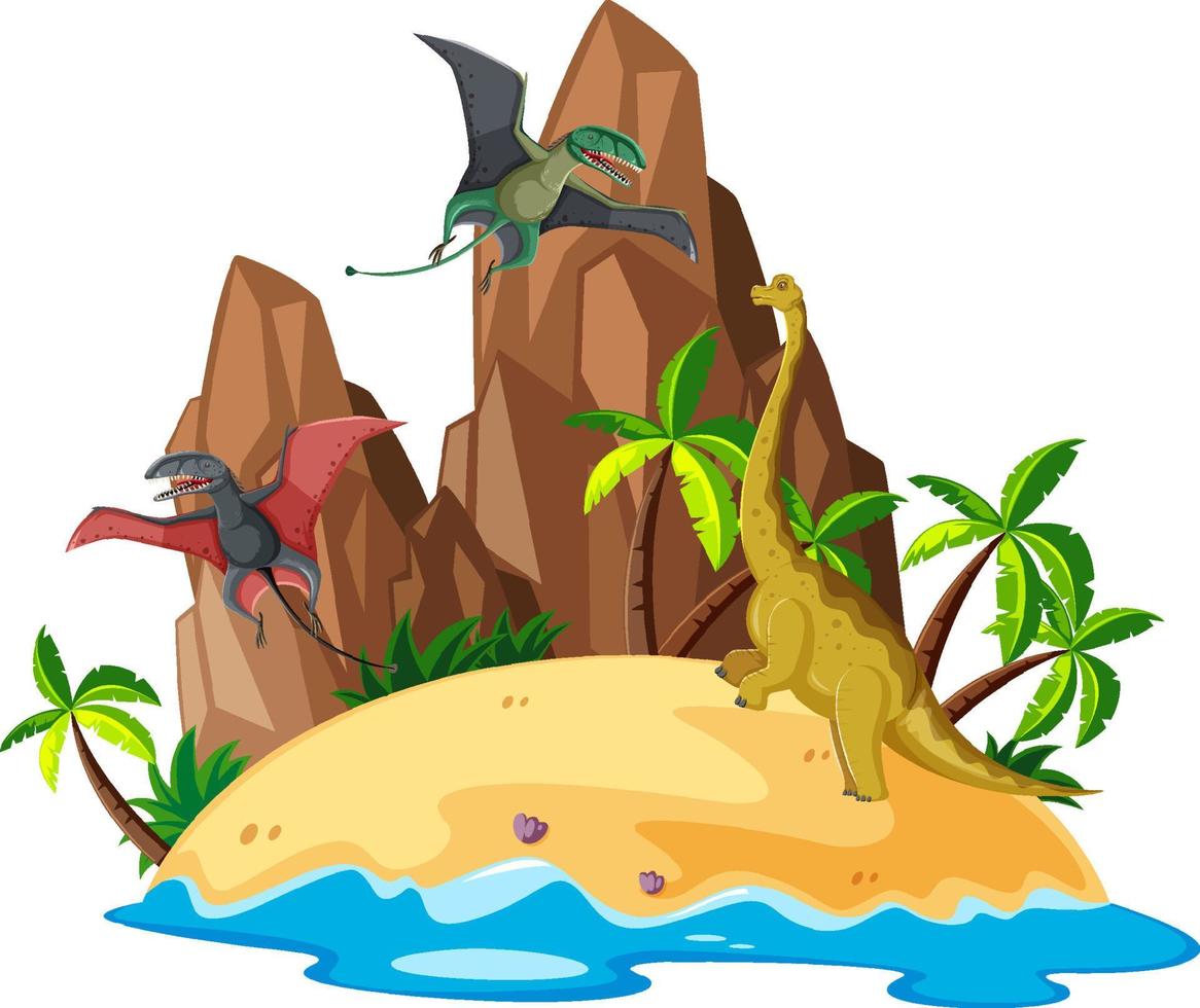 Scene with dinosaurs on island vector