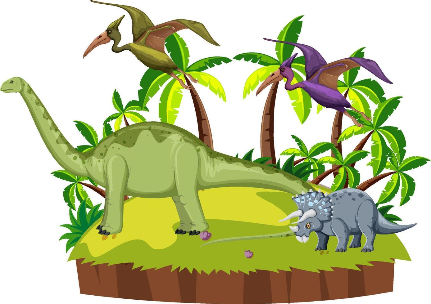 Scene with dinosaurs on island vector