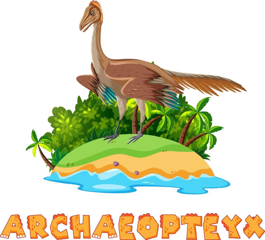 Scene with dinosaurs archaeopteryx on island vector