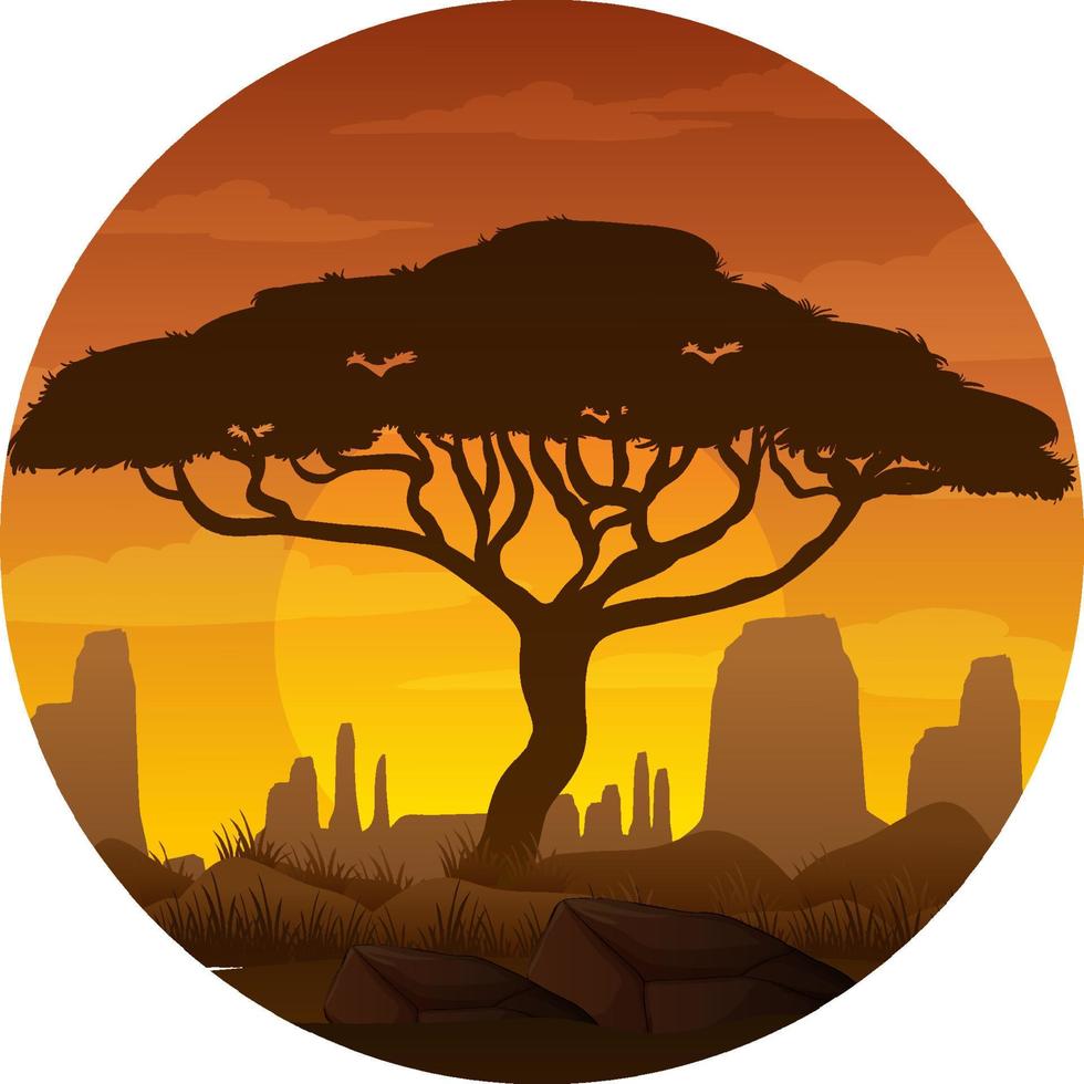 Silhouette tree in savanna forest vector