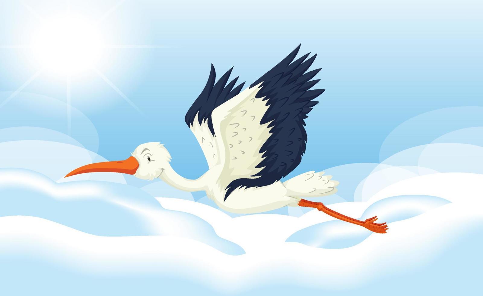 Great egret bird flying in the sky vector