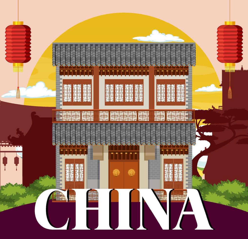 Chinese tradition house building background vector