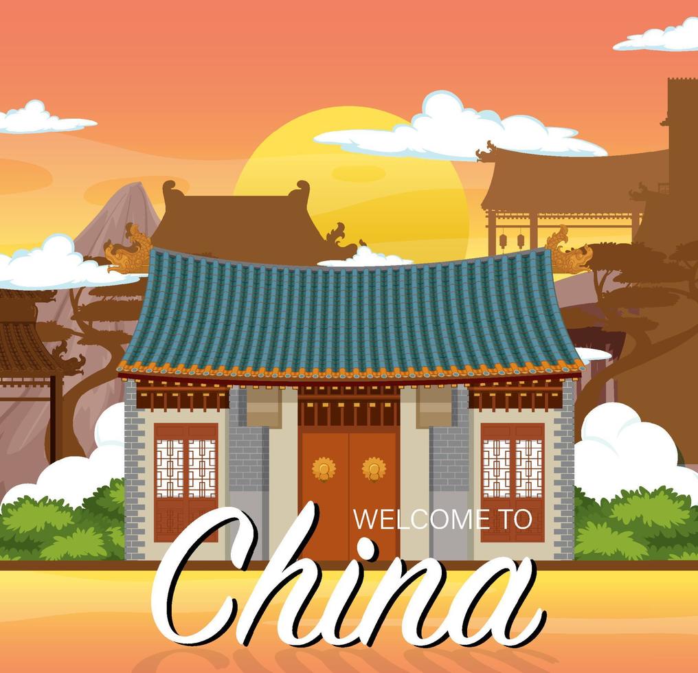 Chinese tradition house building background vector