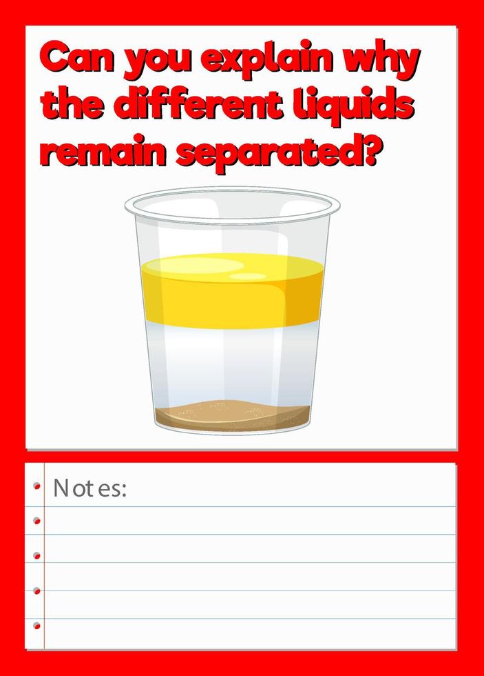 Science Experiment Record Worksheet of different liquids vector