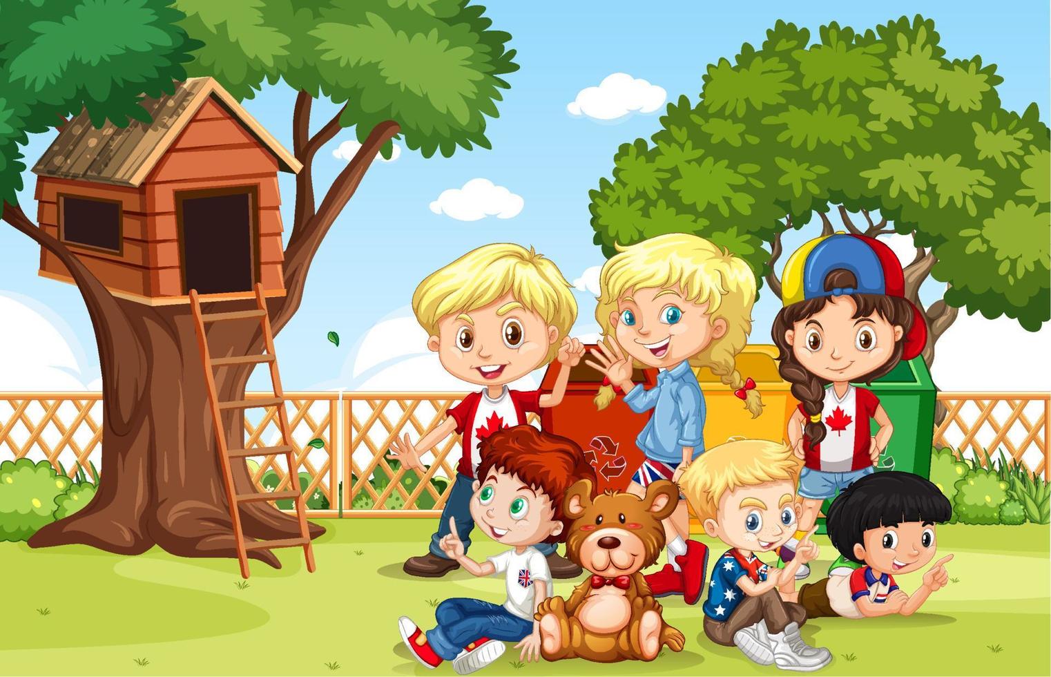 Outdoor park scene with children vector