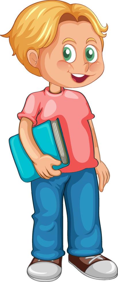 A boy standing on the floor and hold book cartoon character on white background vector