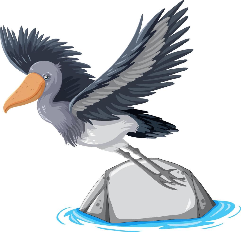 Shoebill stork flying over rock vector