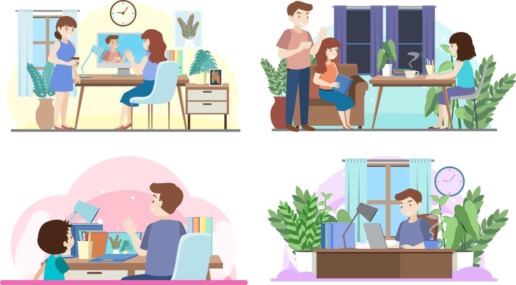 People working at coworking space simple flat design vector
