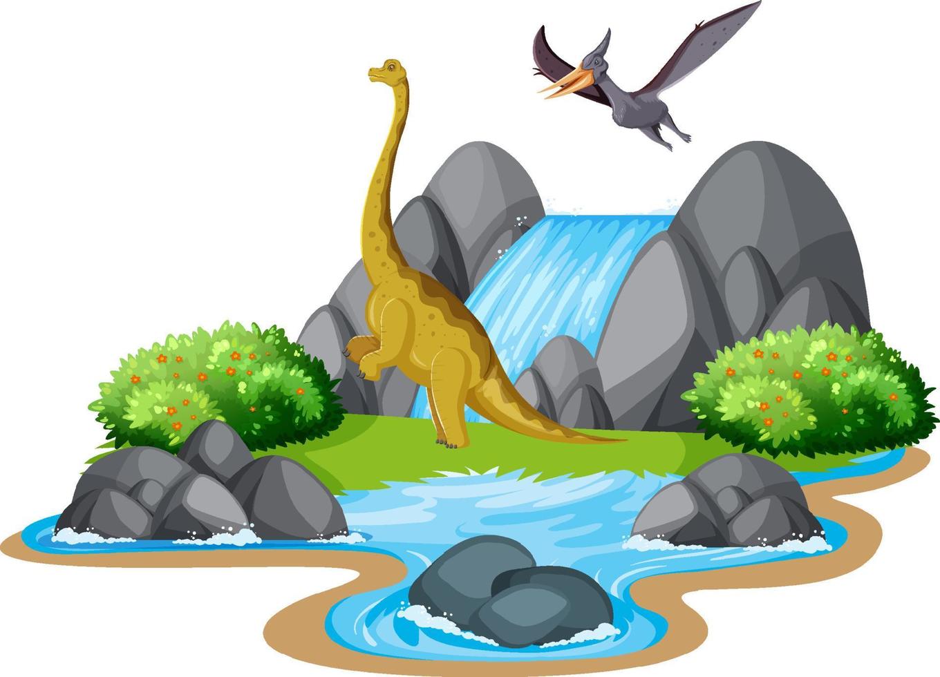 Scene with dinosaurs brachiosaurus on island vector