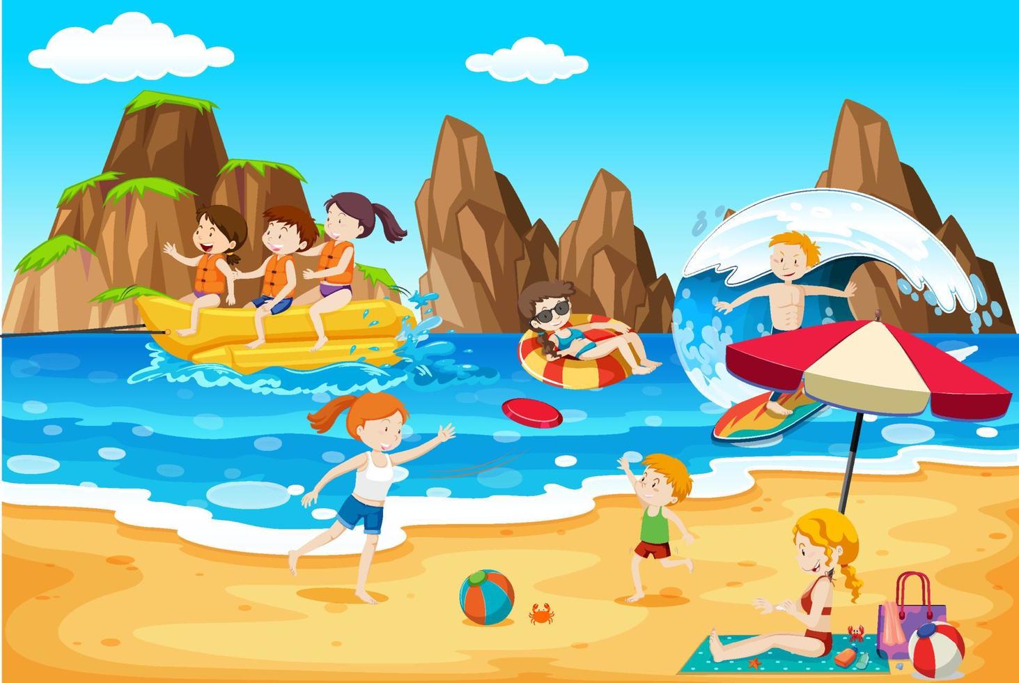 Scene with people on the beach vector