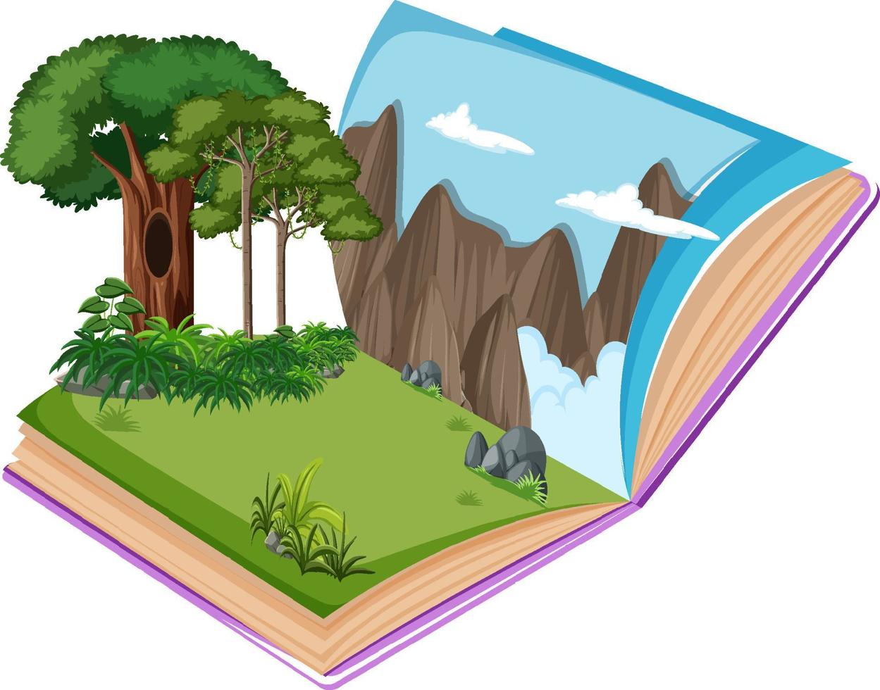 libro emergente con escena de la naturaleza al aire libre vector