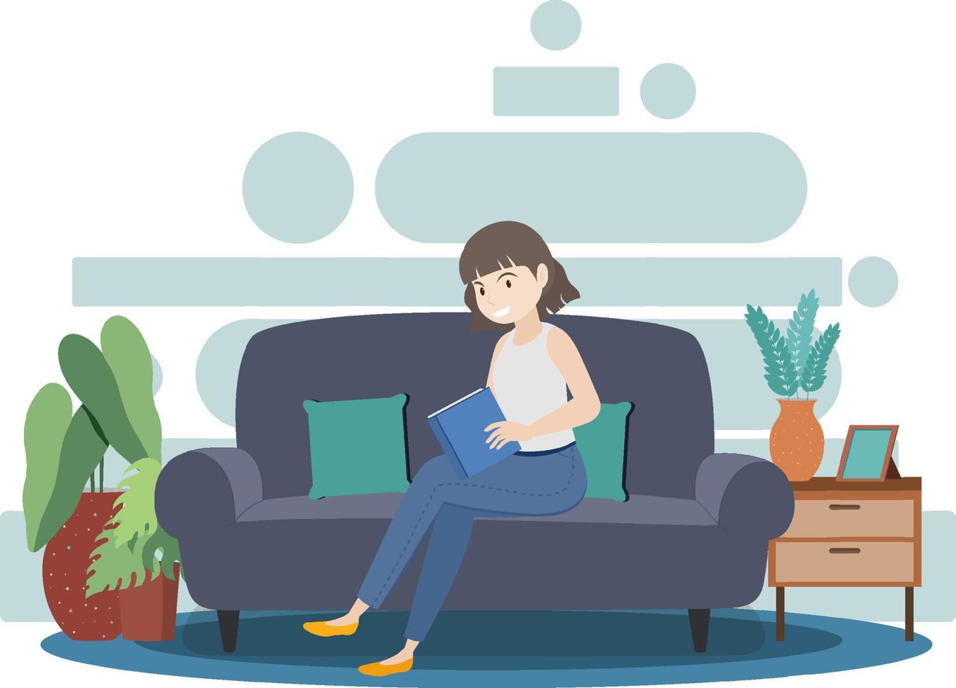 A woman spending time in the living room vector