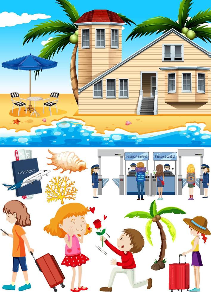 Set of people and scene for travel vector