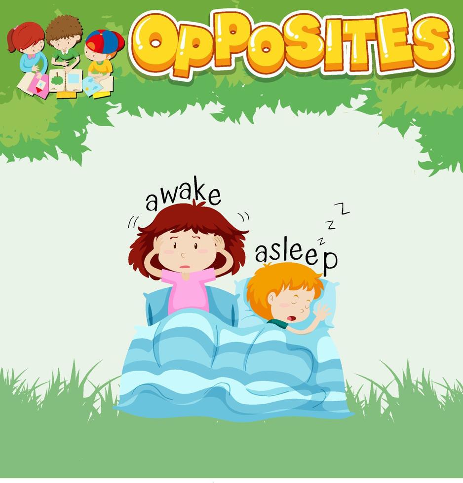 Opposite words for awake and asleep vector