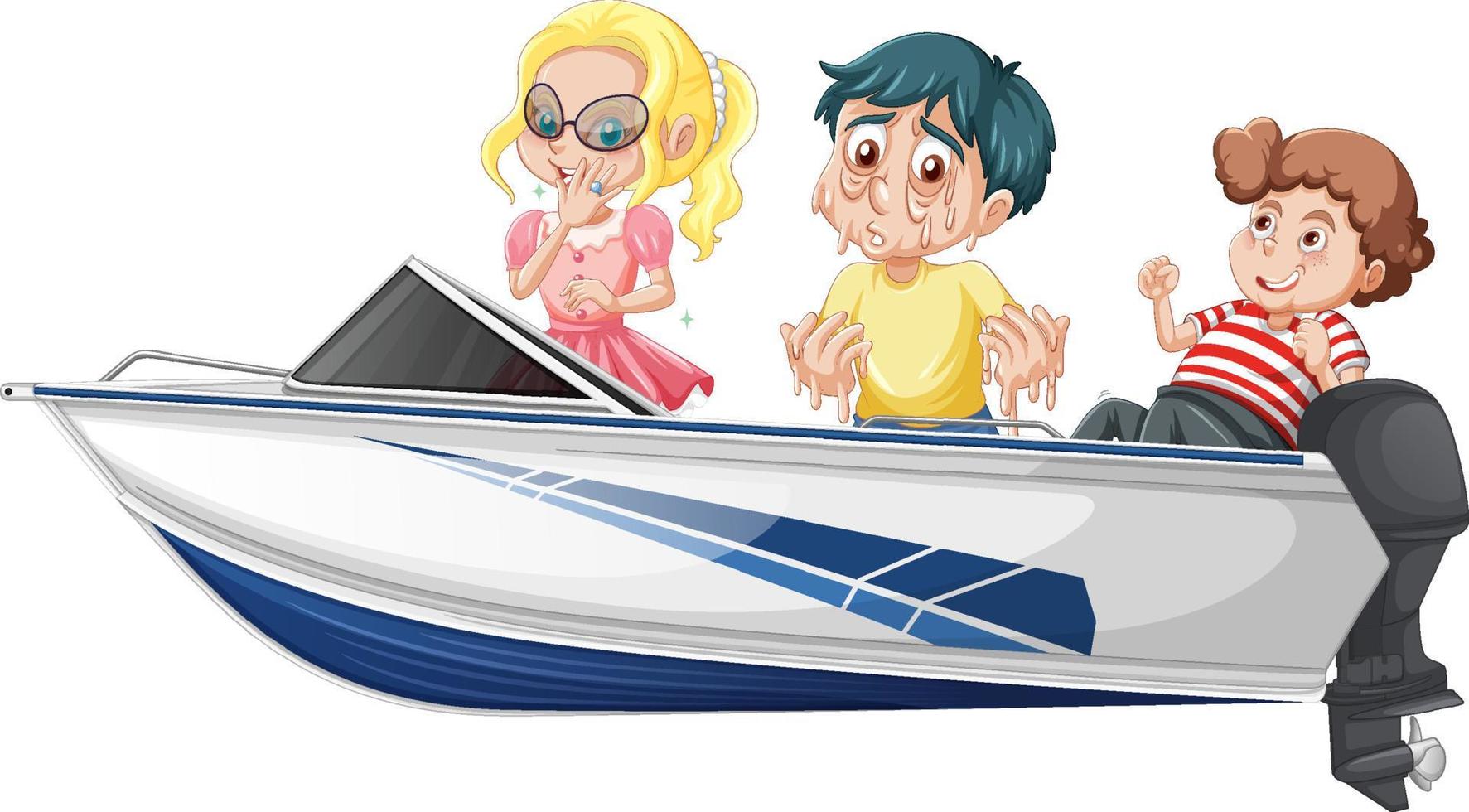 Boy and girl sitting on a speed boat on a white background vector