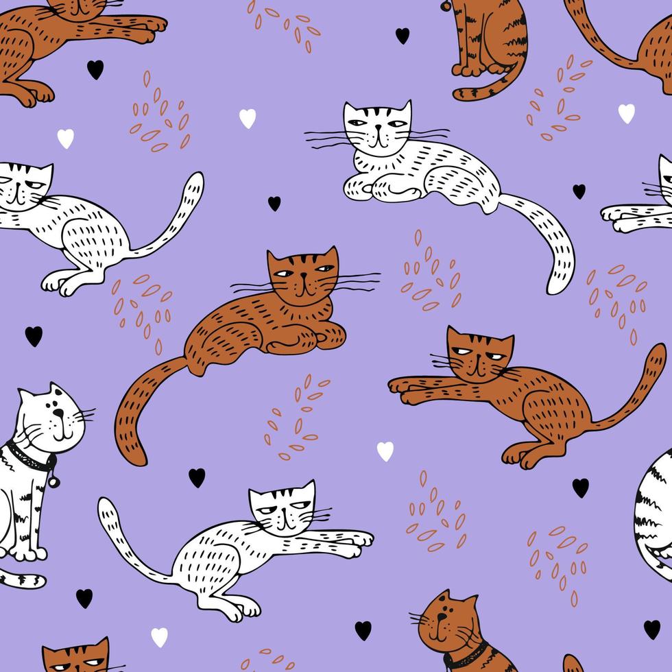 Seamless pattern with cute cats . Vector. vector