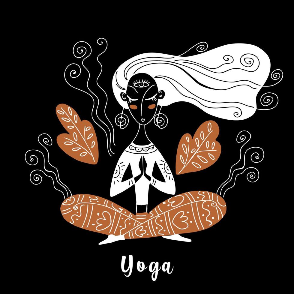 The girl does yoga. Om. Meditation. Yoga positions. Namaste.  Vector. vector