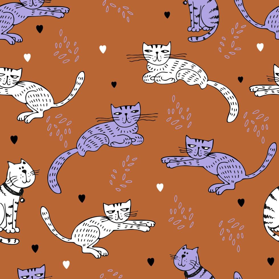 Seamless pattern with cute cats . Vector. vector