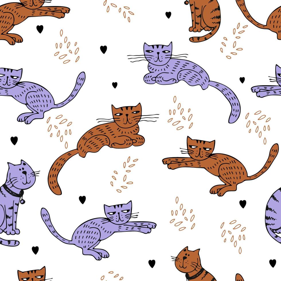 Seamless pattern with cute cats . Vector. vector