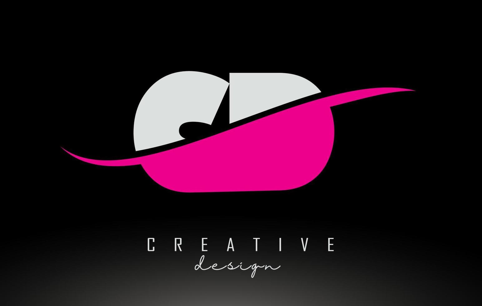 cd cd logotipo de letra blanca y rosa amarilla con swoosh. vector