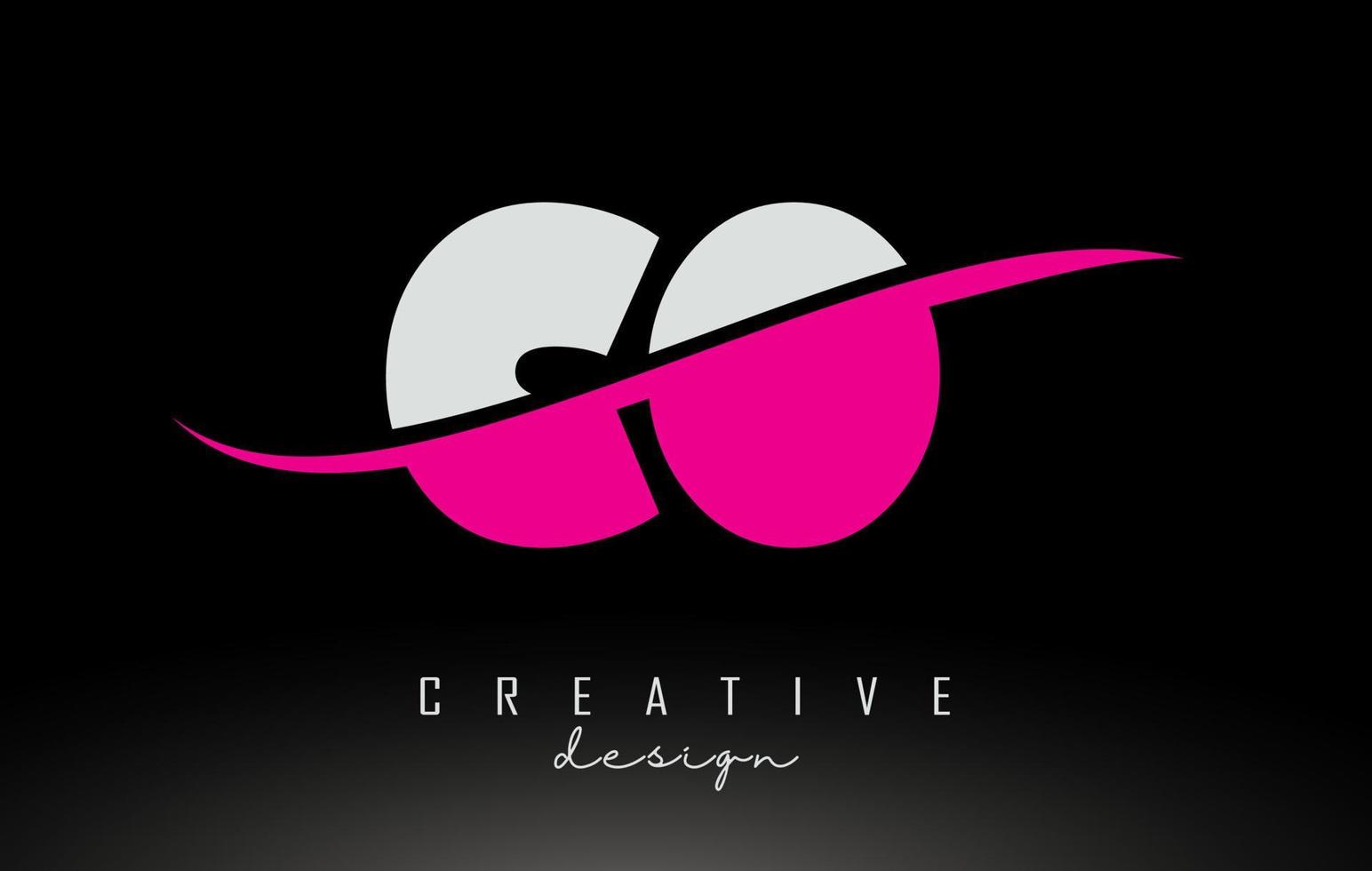 CO C O White and Pink Letter Logo with Swoosh. vector