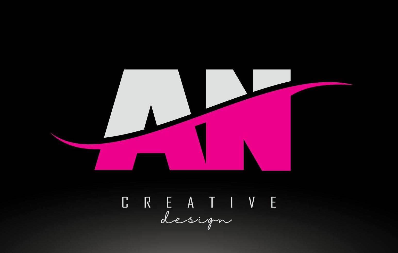 AN A N White andPinkYellow Letter Logo with Swoosh. vector