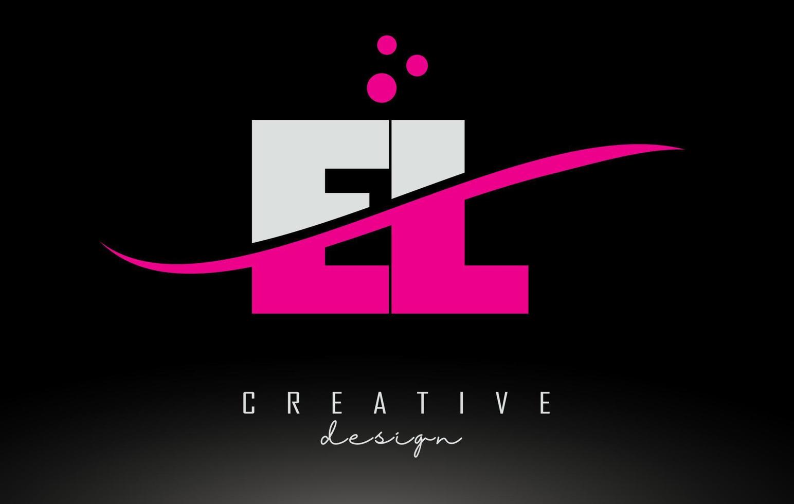 EL E L white and pink Letter Logo with Swoosh. vector