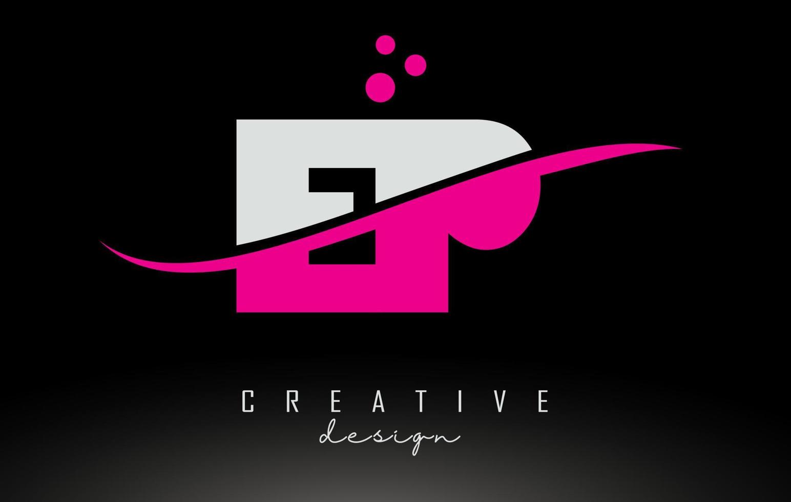 EP E P white and pink letter Logo with Swoosh and dots. vector