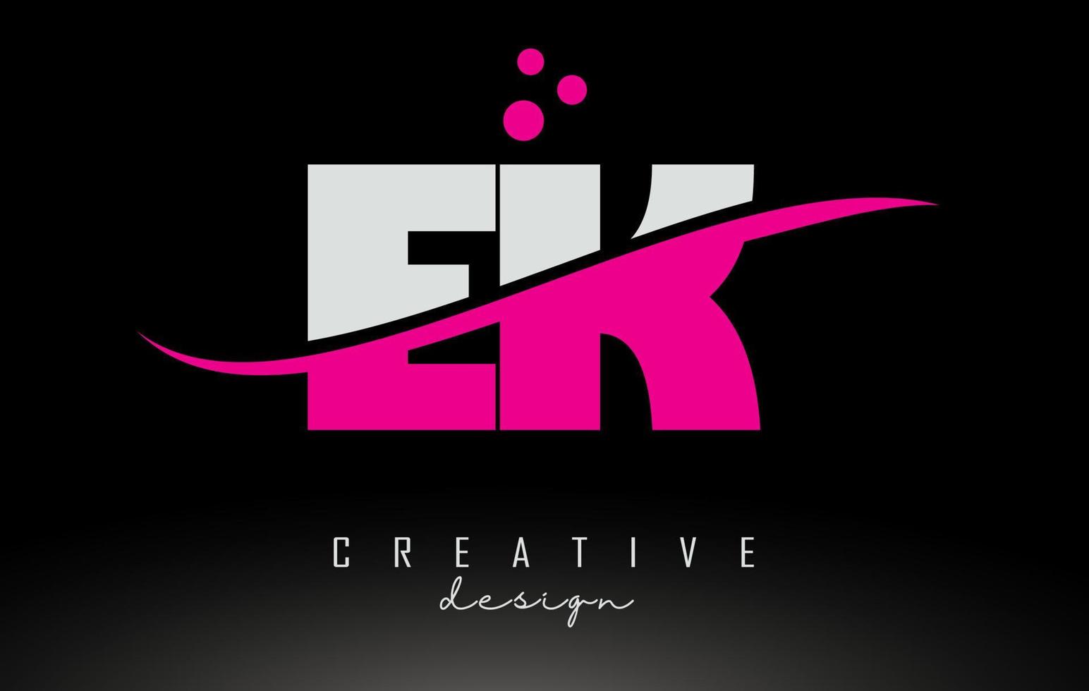 EK E K white and pink Letter Logo with Swoosh. vector