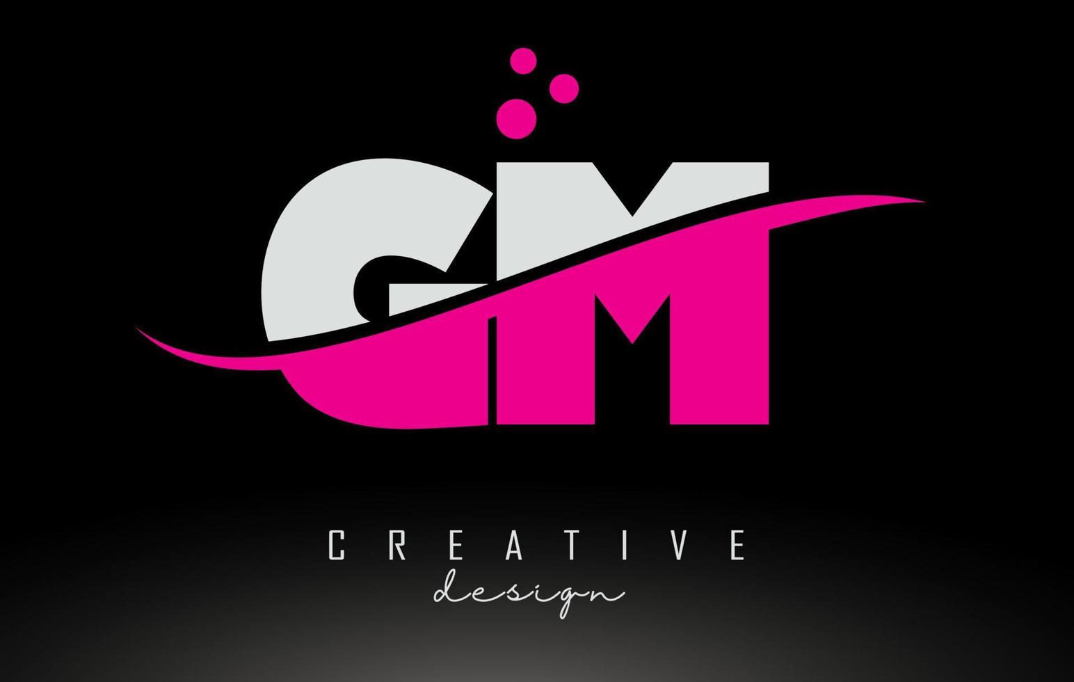 GM G white and pink Letter Logo with Swoosh and dots. vector